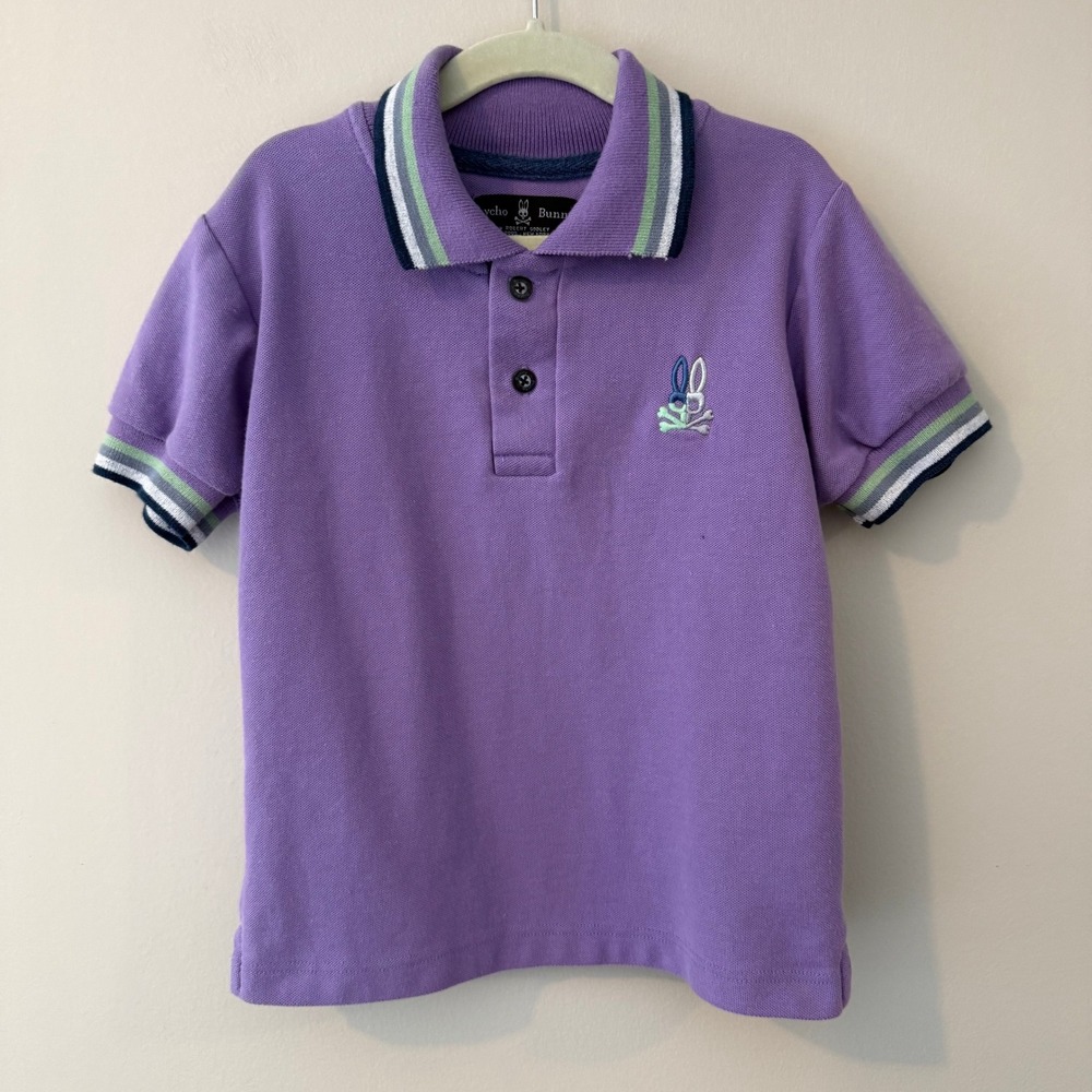 Psycho Bunny Kids Purple Short Sleeve Polo Shirt Embroidered Bunny Logo‎